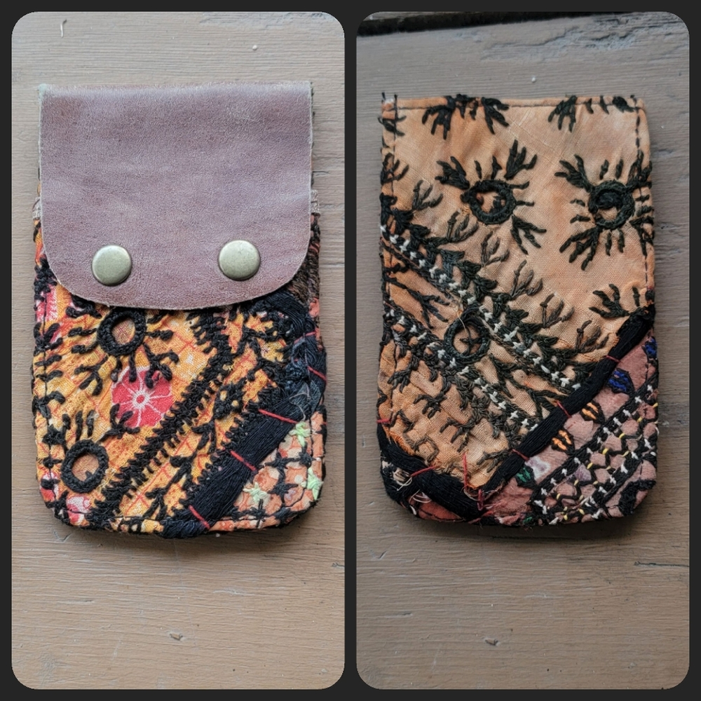 🪬🍄 Free People Boho Embroidered Repurposed vtg banjara hippie Wallet card case